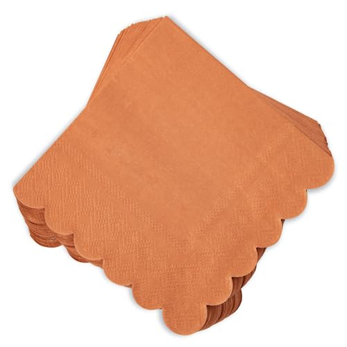 100 Pcs Terracotta Napkins Scalloped Edged Dessert Cocktail Napkins Folded 5 x 5 Inches Disposable Napkins for Dinner Wedding Birthday Party