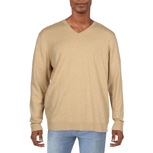 Alfani Mens V-Neck Ribbed Trim Sweater Taupe XL