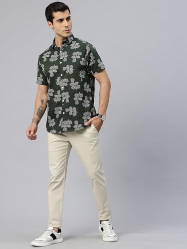Image of Majestic Man Slim Fit Floral Printed Pure Cotton Casual Half Sleeve Shirt
