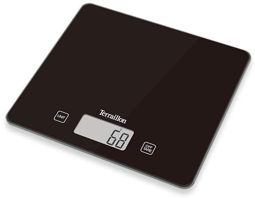 TERRAILLON Bilancia da Cucina Elettronica - Tare, Conversioni Liquide, Maniglia Integrata, Portata 5 kg, Precisione 1g - Ultra Sottile - Classic Black - Nero