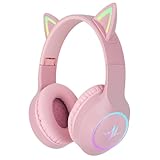 GHDVOP Bluetooth5.3 猫耳ヘッドホン ワイヤレスヘッドフォン ピカピカ 猫耳ヘッドセット オーバーイヤーヘッドホン 遮音 密閉型 可愛い 折りたたみ 携帯便利 サイズ調節可能 有線無線兼用 大容量バッテリー 子供用 大人用 (ピンク)