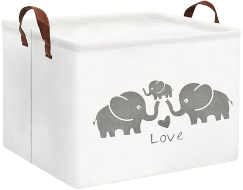 Image of HIYAGON Baby Basket - Cute Elephant Toy Storage Bin Organizer Box Gift Basket for Boys and Girls (Love Elephants)