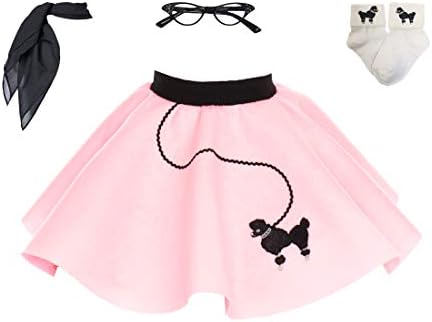 Hip Hop 50's Shop 1950s Toddler Poodle Skirt with Scarf, Bobby Socks, and Glasses, 4 Piece Halloween or Pretend Play Costume Set Light Pink