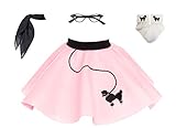 Hip Hop 50s Shop 1950s Toddler Poodle Skirt with Scarf, Bobby Socks, and Glasses, 4 Piece Halloween or Pretend Play Costume Set (Light Pink)