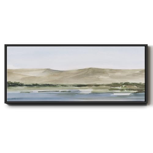 Renditions Gallery Art Work Decor Home Decor Desert Mountain Landcape Floater Framed Canvas Wall Hanging for Bedroom Lounge Office Kitchen - 24"X60" BLACK Frame -034