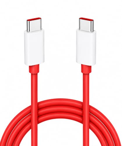 Image of HANYCONY Ultra-Fast Type C to C Red Data Cable | Compatible with One Plus 13,13r,12,12r,11,11r,10,10r,10t,10pro,9,9rt,9r,9pro| Nord Power 5G Delivery for SuperVOOC | Original Fast Charging