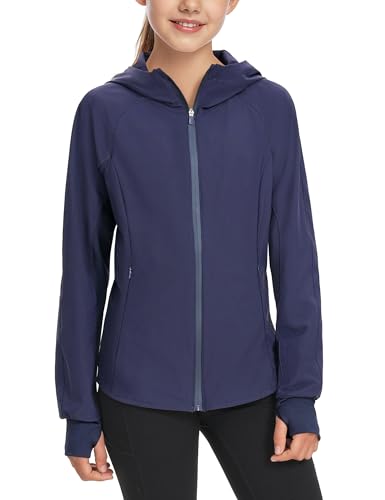 JOCMIC Girls Light Rain Jacket with Hood, Lightweight Athletic Jackets for Outdoor Sports Running Golf Hiking4