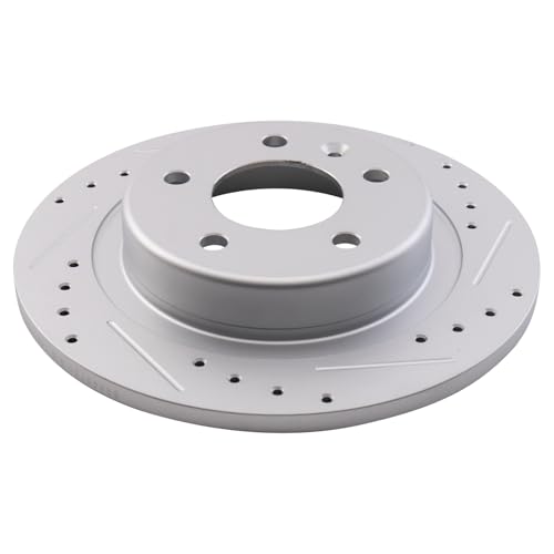 Image of TRQ Performance Rear Brake Pad and Rotor Set Ceramic Coated Drilled Slotted Compatible with 2018 Buick Regal Sportback Regal TourX Chevrolet Equinox GMC Terrain