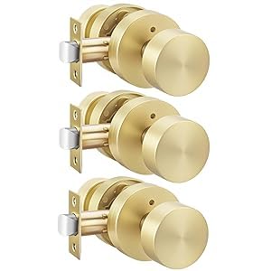 Image of Haidms Brushed Gold Door Knobs Interior, Heavy Duty Zinc-Alloy Privacy Door Knob, Gold Interior Door Knobs for Bedroom & Bathroom, Round Ball Design with Emergency Unlock(3 Pack)
