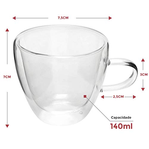 Xícara parede dupla de vidro café 120ml 2 Peças
