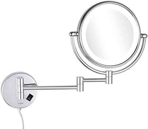 DOWRY 8 Inch Wall Mounted Vanity Makeup Mirror with LED Lighted,Two-Sided 10X Magnification Mirror for Bathroom/Bedroom/Hotel,Chrome Finish