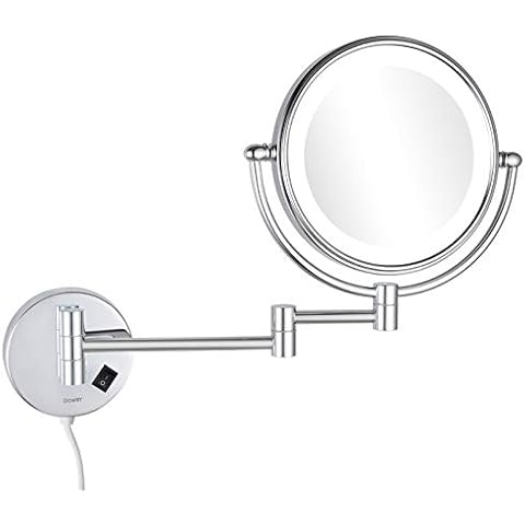 DOWRY 8 Inch Wall Mounted Vanity Makeup Mirror with LED Lighted,Two-Sided 10X Magnification Mirror for Bathroom/Bedroom/Hotel,Chrome Finish Cover