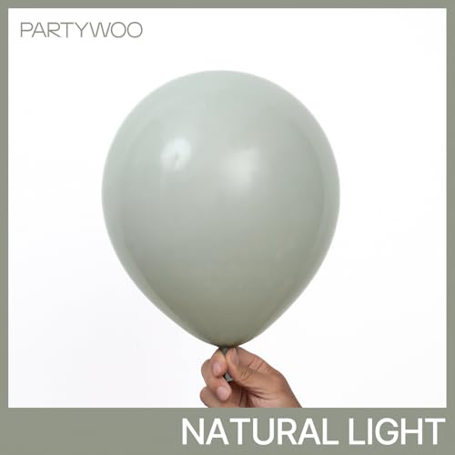 Image of PartyWoo Dusty Green Balloons 140pcs Different Sizes Pack of 18 12 10 5 Inch Sage Olive Eucalyptus Green Boho Neutral Balloon Arch Kit for Jungle Woodland Theme Birthday Party Decorations Green-F59