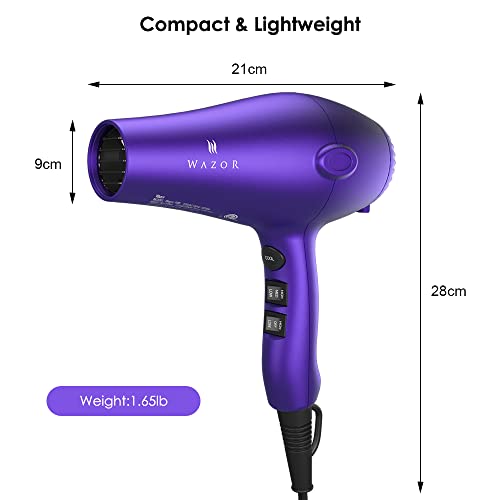 Matte Purple Hair Dryer With Diffuser 1875W Powerful Fast Drying Negetive Ion Blow Dryer Strong Air Flow 2 Speed & 3 Heat Settings Dc Motor Plus Concentrator And Comb #TOP4