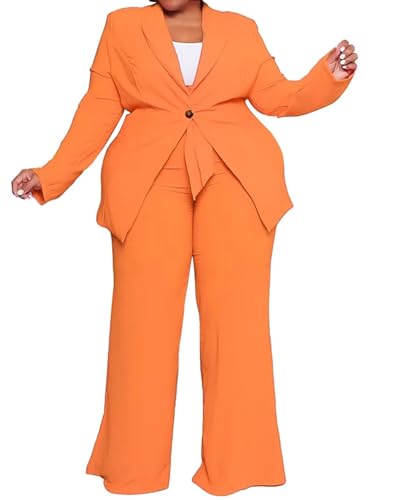 IyMoo Plus Size Suits for Women Business Open Front Long Sleeve Blazer Elastic Waist Solid Straight Leg Pant Set Suits2