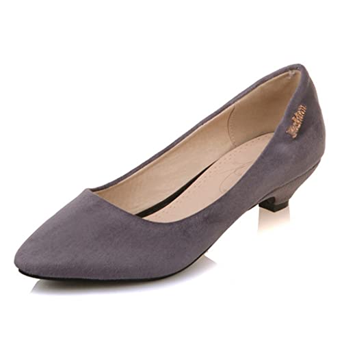 MIOKE Women's Pointed Toe Comfort Low Kitten Heel Pumps Suede Slip On Loafer Casual Daily Office Dress Shoes