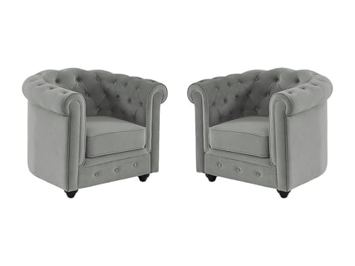 Vente-unique - Lot de 2 Fauteuils Chesterfield - Velours Gris Clair