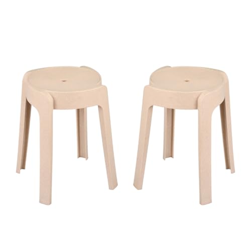 Image of Nilkamal Twist Sturdy and Durable Plastic Seating Stool | Set of 2 | for Living Room, Bedroom, Bathroom, Kitchen, Office | Marble Beige