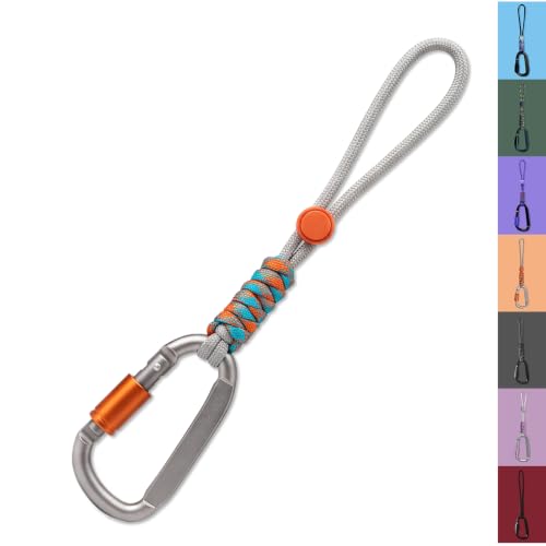 Paracord Keychain Carabiner Clip with D Ring & Screw Lock (1, Orange&Blue)