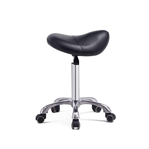 Grace&Grace Professional Saddle Stool With Wheels, Hydraulic Ergonomic Saddle Chair With Heavy Duty Metal Base For Clinic Dentist Spa Massage Salons Studio (Black) #TOP7