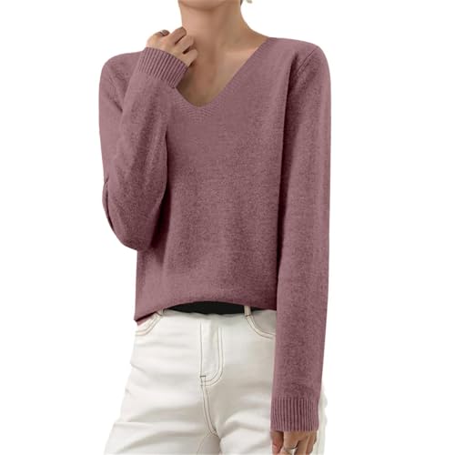 OIOLOYJM Fall Cashmere Sweaters for Women 2025 V Neck Long Sleeve Tops Lightweight Knitted Pullovers Merino Wool Sweater