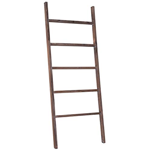 RHF 48" Blanket Ladder Rustic,Decorative Ladder Shelf,Leaning Shelf,Ladder for Bathroom, Ladder Shelf Stand, Rustic Farmhouse Wood Ladder,Ladder Shelves,Brown,No Assembly Required (4 Ft, Brown)
