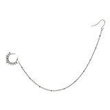 UTCOIDC Fake Nose Ring with Chain Fake Septum Jewelry Nose Ring Hanger Clip On Clicker Crystal Piercing Non Piercing (Silver)