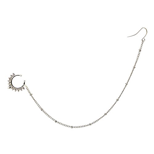 UTCOIDC Fake Nose Ring with Chain Fake Septum Jewelry Nose Ring Hanger Clip On Clicker Crystal Piercing Non Piercing (Silver)