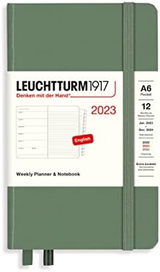 LEUCHTTURM1917 365884 Weekly Planner & Notebook Medium (A5) 2023, Olive, English, 12 Months