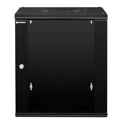 Image of RackPath 12U Wall Mount Network Rack Cabinet - Quiet Cooling Fan, Locking Glass Door, 17.7 inch Deep (450mm), Removable Locking Side Panels, Fits 19 inch IT & A /V Equipment