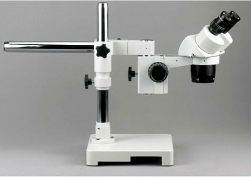 Image of AmScope SW-3B13X Binocular Stereo Microscope, WH10x Eyepieces, 5X /10X /15X /30X Magnification, 1X /3X Objective, Single-Arm Boom Stand, Includes 0.5x Barlow Lens