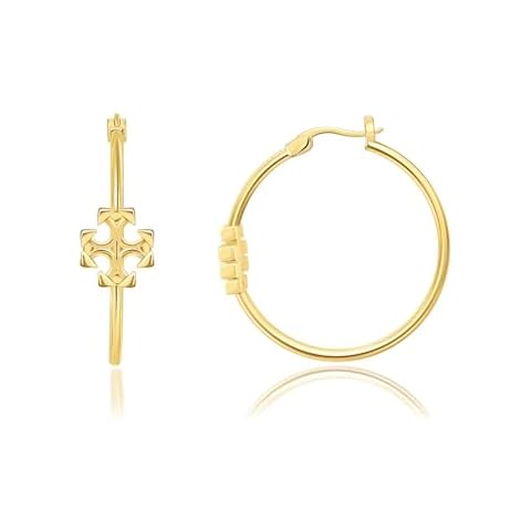 Surrounded Forest 18k Gold Plated HoopEarrings Yellow Gold Cross Huggie Hoop Earrings for Women Cross Hoop Earrings 35mm Cover