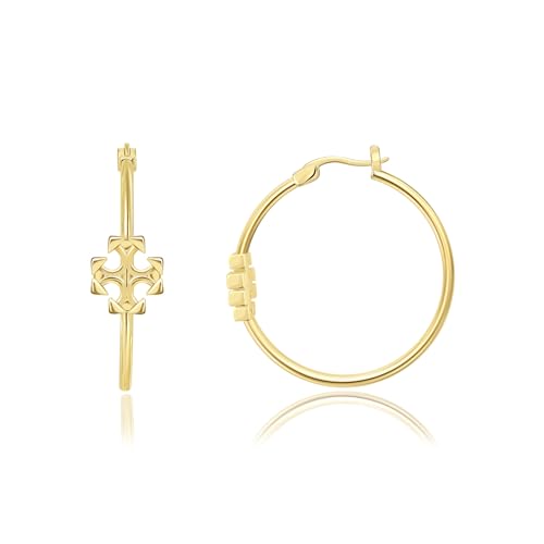 Surrounded Forest 18k Gold Plated Hoop Earrings Cross Huggie Hoop Earrings for Women Cross Hoop Earrings 35mm