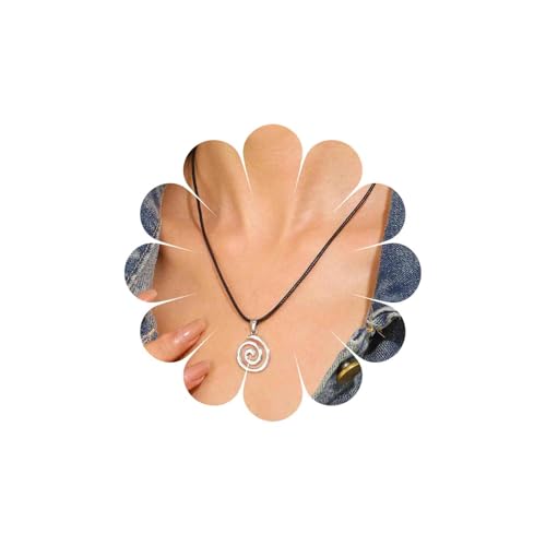 Inateannal Vintage Spirale Wirbel Anhänger Halskette Leder Seil Choker Halskette Schwarz Leder Schnur Halskette Hohlen Kreis Kette Halskette Geometrie Runden Kreis Halskette