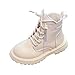Girls Winter Fuzzy Lined Warm Ankle Boots Side Zipper Lace-up Booties Fashion Thermal Short Boots White