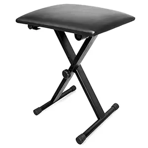 MUZNOTE Piano Bench, Adjustable Keyboard Bench Padded Keyboard Chair Seat X-Style Collapsible, Flame Retardant Cotton, Non-Slip Waterproof Design, Black