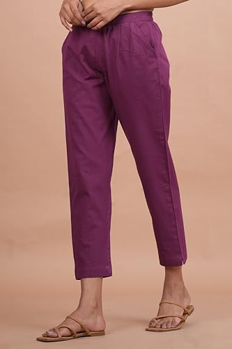 Image of Women's Cotton Ankle Fit Trouser Pants for Women & Girls | Women Regular Fit with Two Pocket Trouser for Office School Formal Casual Daily Use