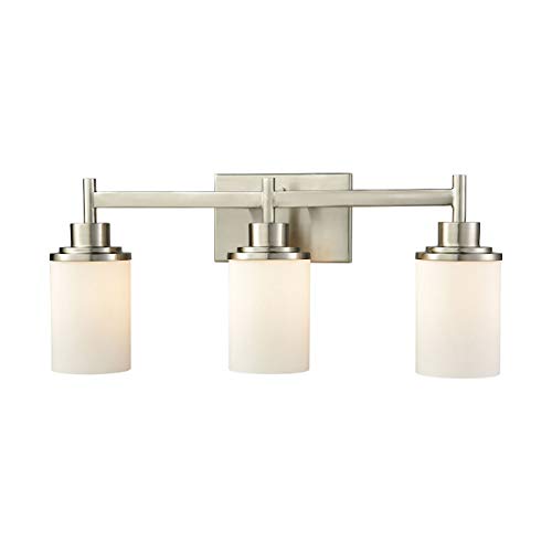 Thomas Lighting CN575312 Belmar 3-Light for The Bath in Brushed Nickel with Opal White Glass, 6"D x 22"W x 9"H