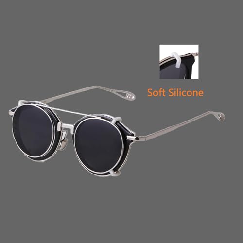 ADE WU Clip on Sunglasses for Men Vintage Round Metal Steampunk Style Glasses Removeable Double Lense Goggles4