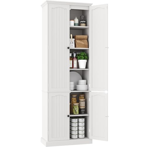 Function Home 72' Kitchen Pantry Cabinet, Tall Wood Storage Cabinet with Doors and Adjustable Shelves, 6-Tier Freestanding Cupboard for Kitchen Dining Room Living Room Bathroom, White