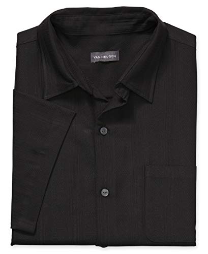 Van Heusen Men's Tall Air Short Sleeve Button Down Poly Rayon Stripe Shirt, Black 1, 3X-Large Big #TOP3