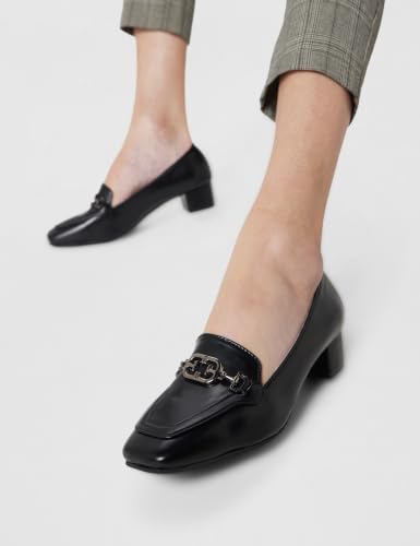 Image of ELLE Women's Square Toe Block Heels Slip-On Pumps with Buckle Detail