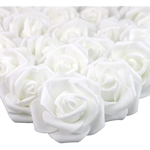 Lightingsky 100pcs 3 x 1.6 x 3 inches DIY Real Touch 3D Artificial Foam Rose Head Without Stem for Wedding Party Home Decoration (100pcs, White-100PCS) Cover