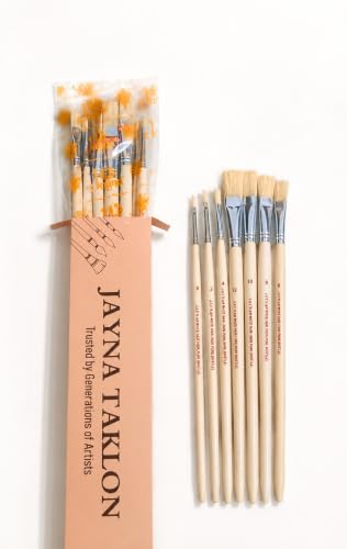 Image of Oil Painting Brush Set, 100% Pure Hog Hair, Flat Tip, 7 Sizes (0, 2, 4, 6, 8, 10, 12), for Acrylic and Oil Paint