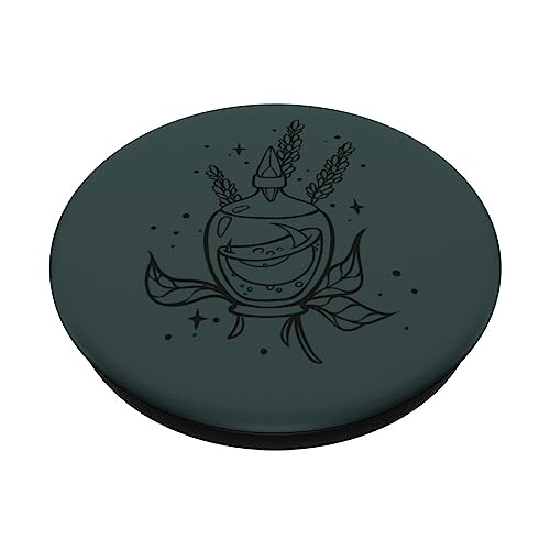 Witchcore Witch Potion Bottle inside Crescent Moon PopSockets Adhesive PopGrip, Black - Image 2