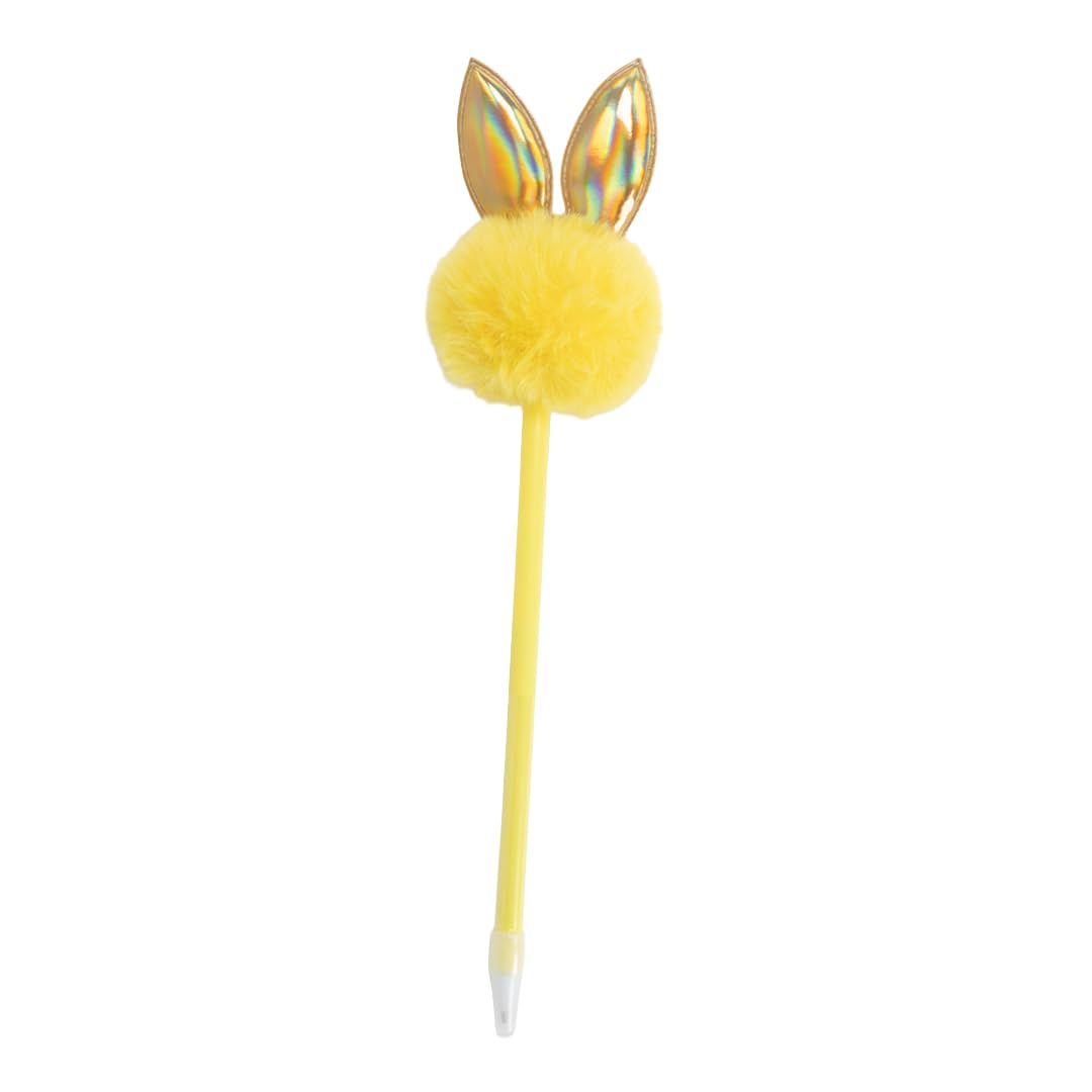 Gem Imports Yellow Easter Bunny Fluffy Tail Pen 25Cm – Novelty Black Ink Biro With Metal Nib For Easter Gifts & Basket Fillers