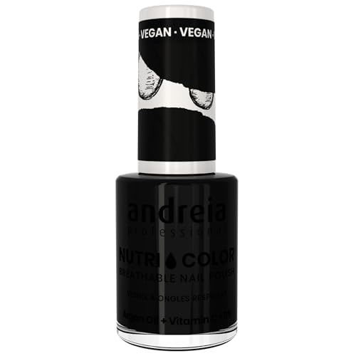 Andreia Professional NutriColor Breathable Nail Polish - Vegan and Cruelty-Free DIY Nail Art Nail Polish with Long Lasting Gloss Finish Colour NC26 Black 10.5ml