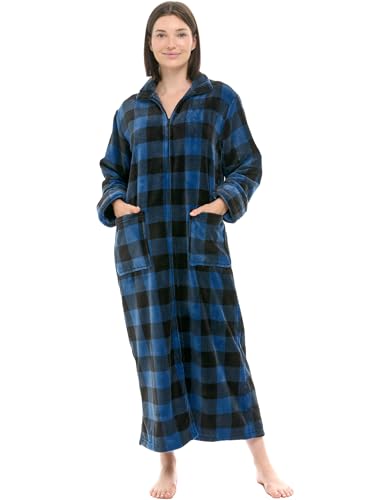 Image of Alexander Del Rossa Long Zip Up Robes, Plush Zipper Robes for Plus Size, Housecoats Zipper Front