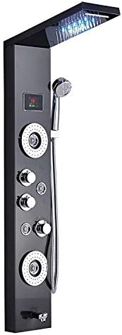 Votamuta NEW LED Light Watefall Rainfall Shower Panel Faucet Wall Mount Bathroom Three Handles Shower Tower with Massage Jets and Hand Sprayer (NEW-006)