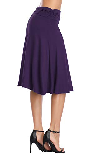 Image of Urban CoCo Women's Ruched High Waist Knee Length Jersey A-Line Stretchy Flared Casual Skirt